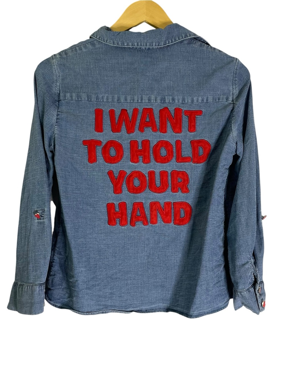 The Beatles Alice + Olivia I Want to Hold Your Hand Denim Chambray Shirt Top S